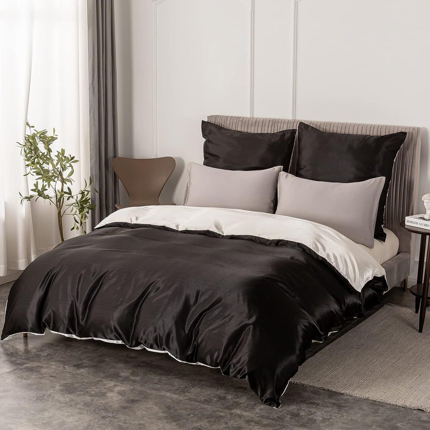 Satin-Bettwäsche Set Schwarz+Weiß