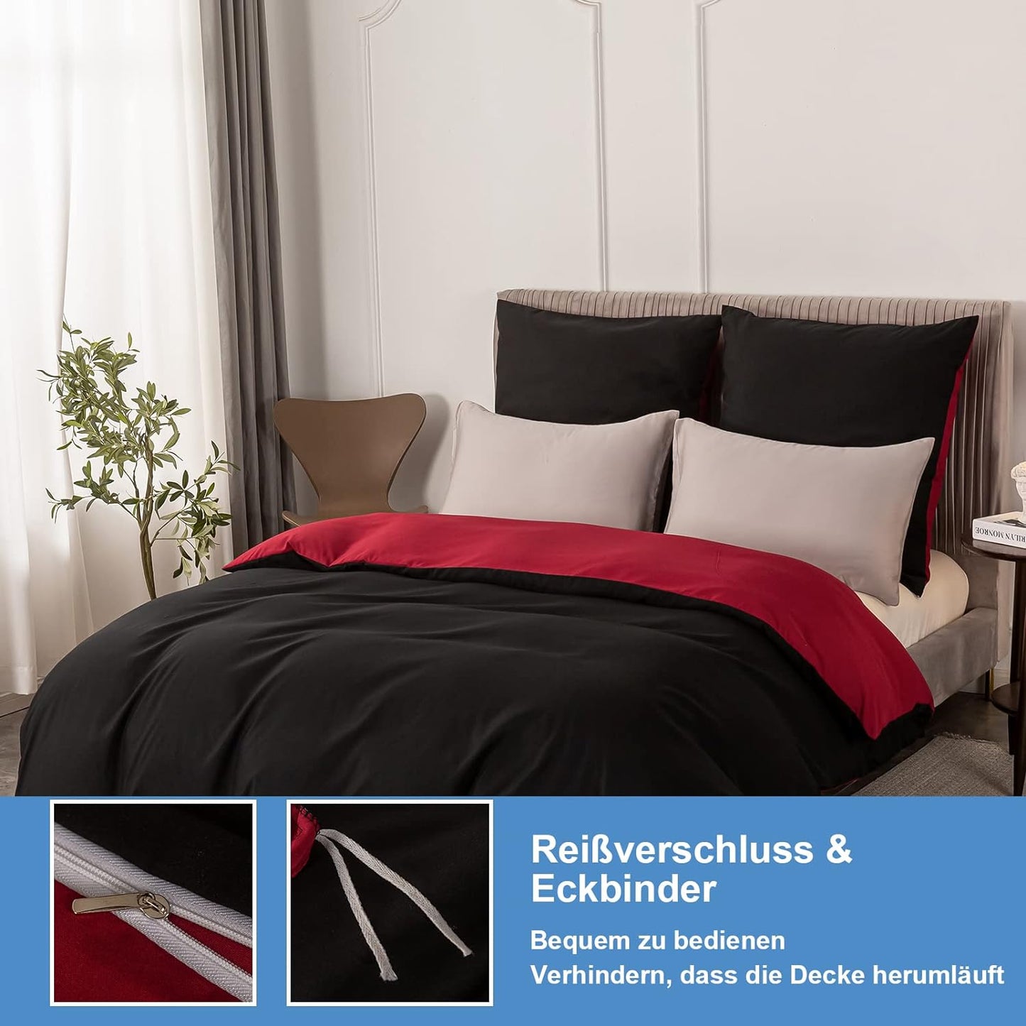 Bettwäsche Set Rot+Schwarz