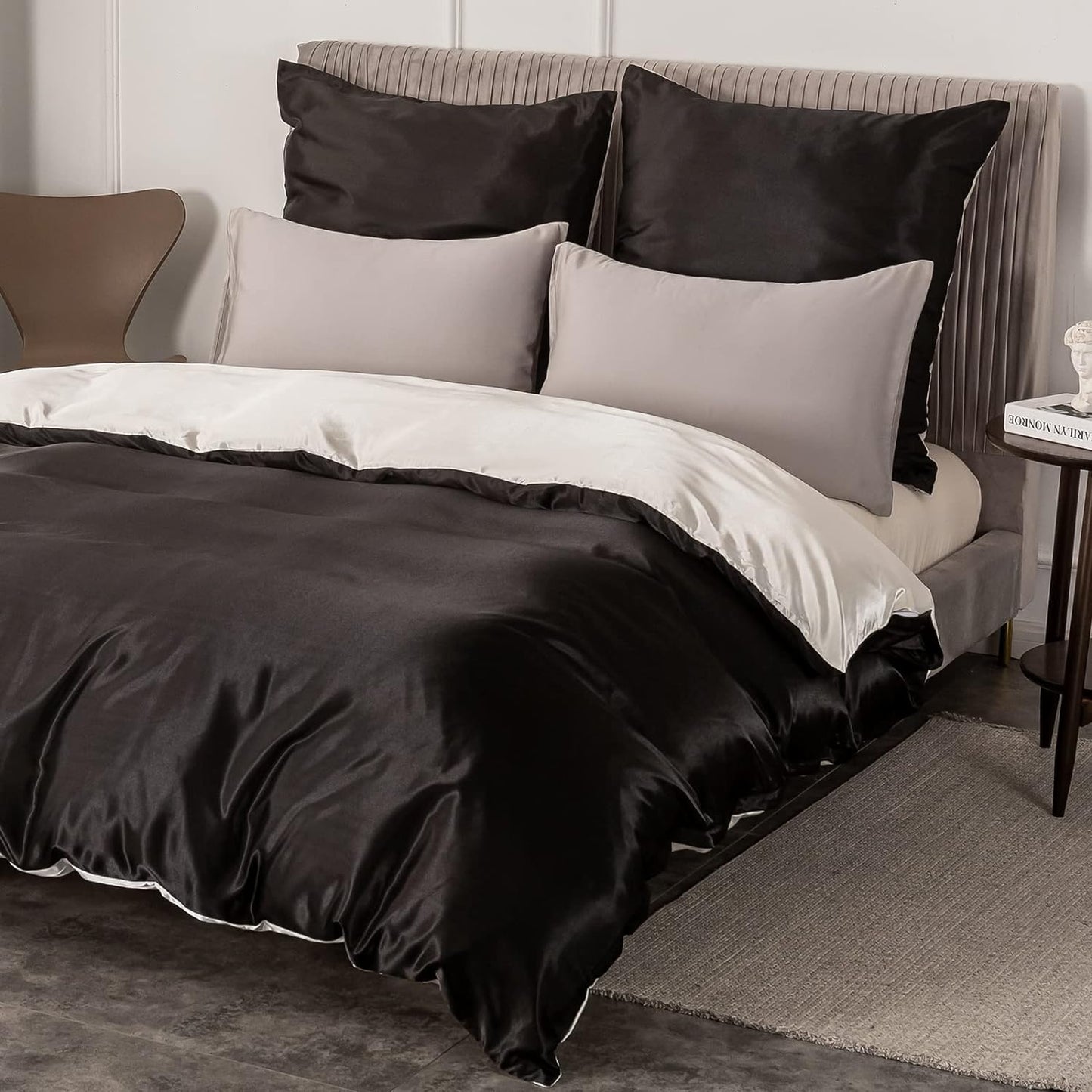 Satin-Bettwäsche Set Schwarz+Weiß