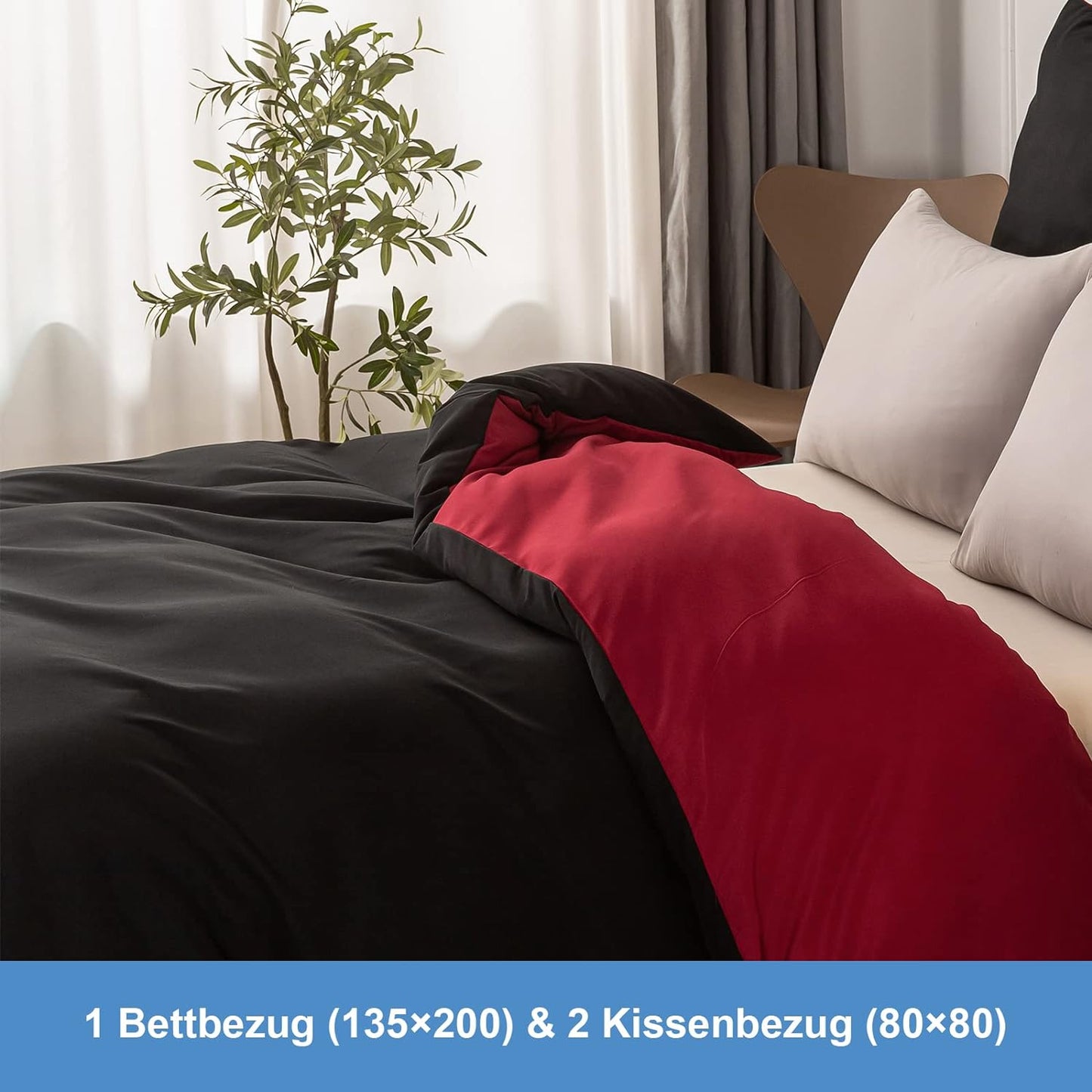 Bettwäsche Set Rot+Schwarz