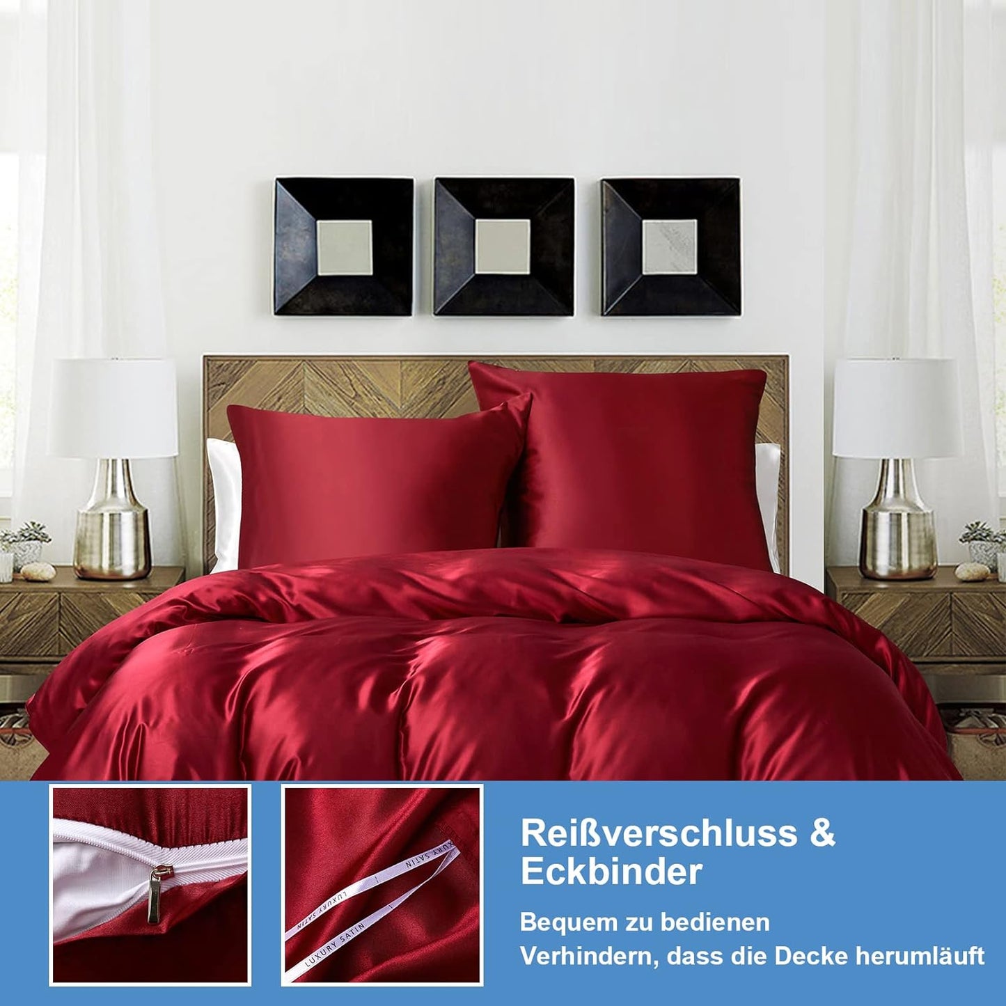 Satin-Bettwäsche Set Weinrot