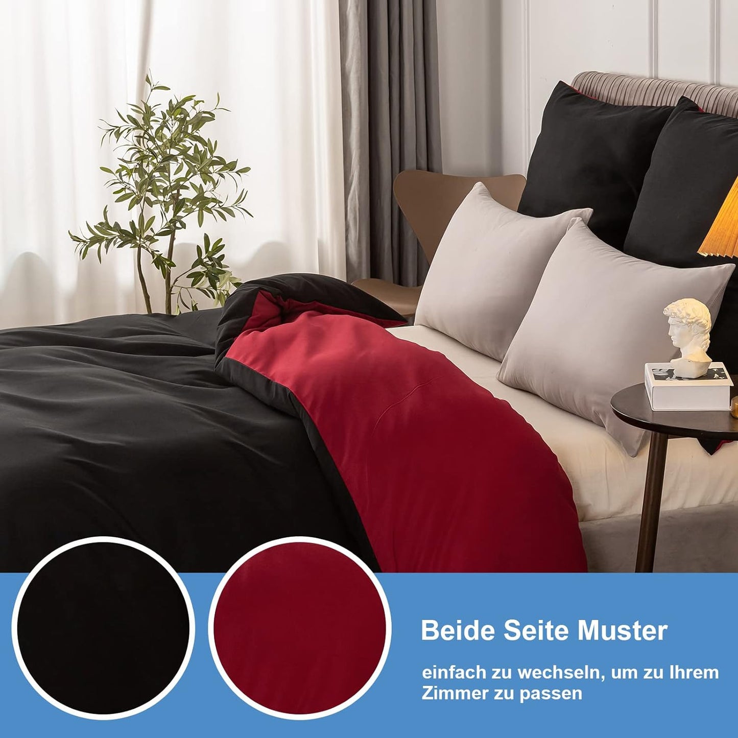 Bettwäsche Set Rot+Schwarz