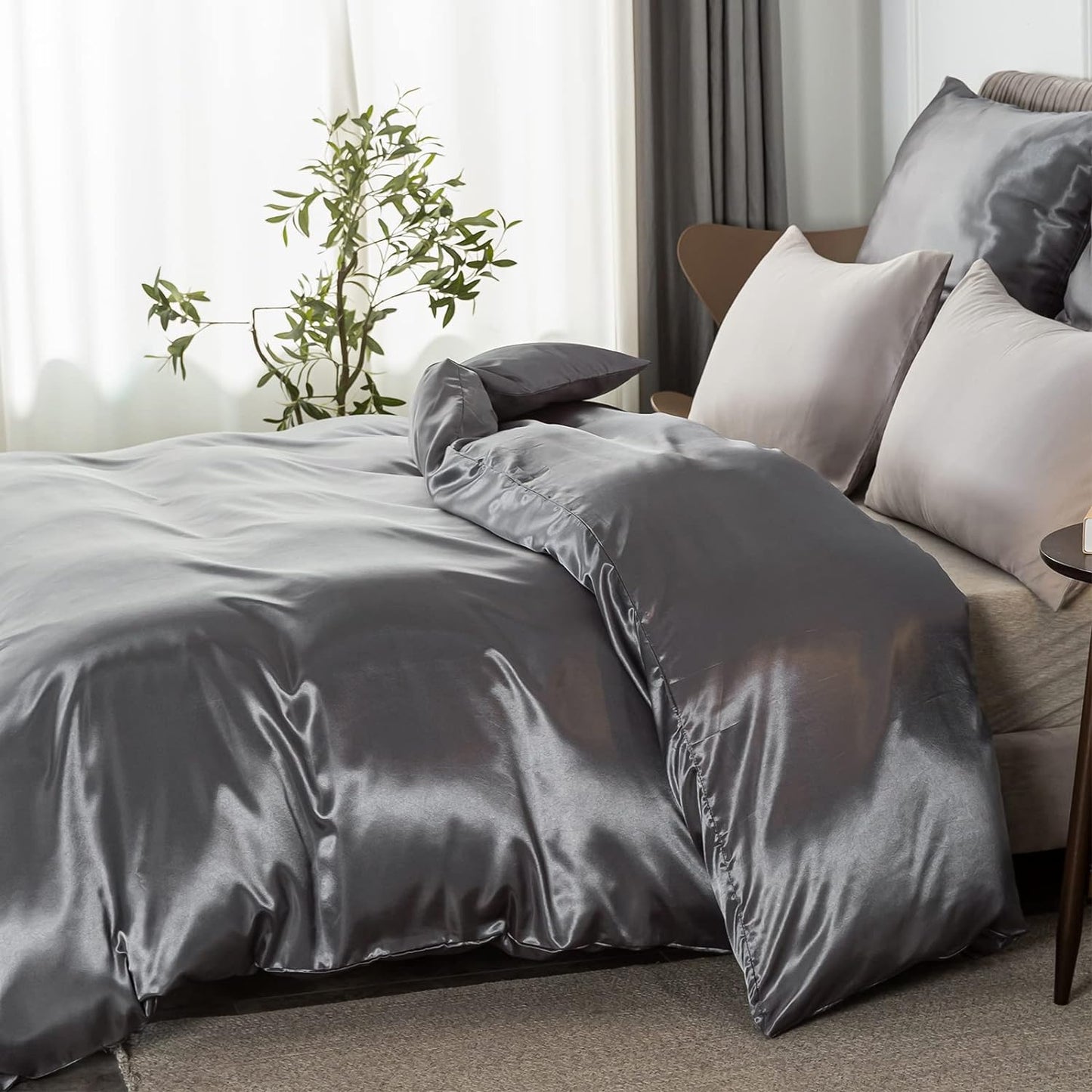 Satin-Bettwäsche Set Dunkel Grau