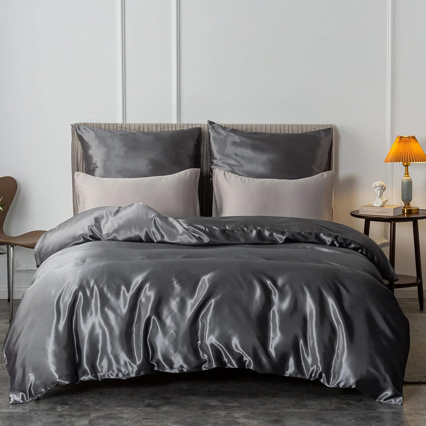 Satin-Bettwäsche Set Dunkel Grau