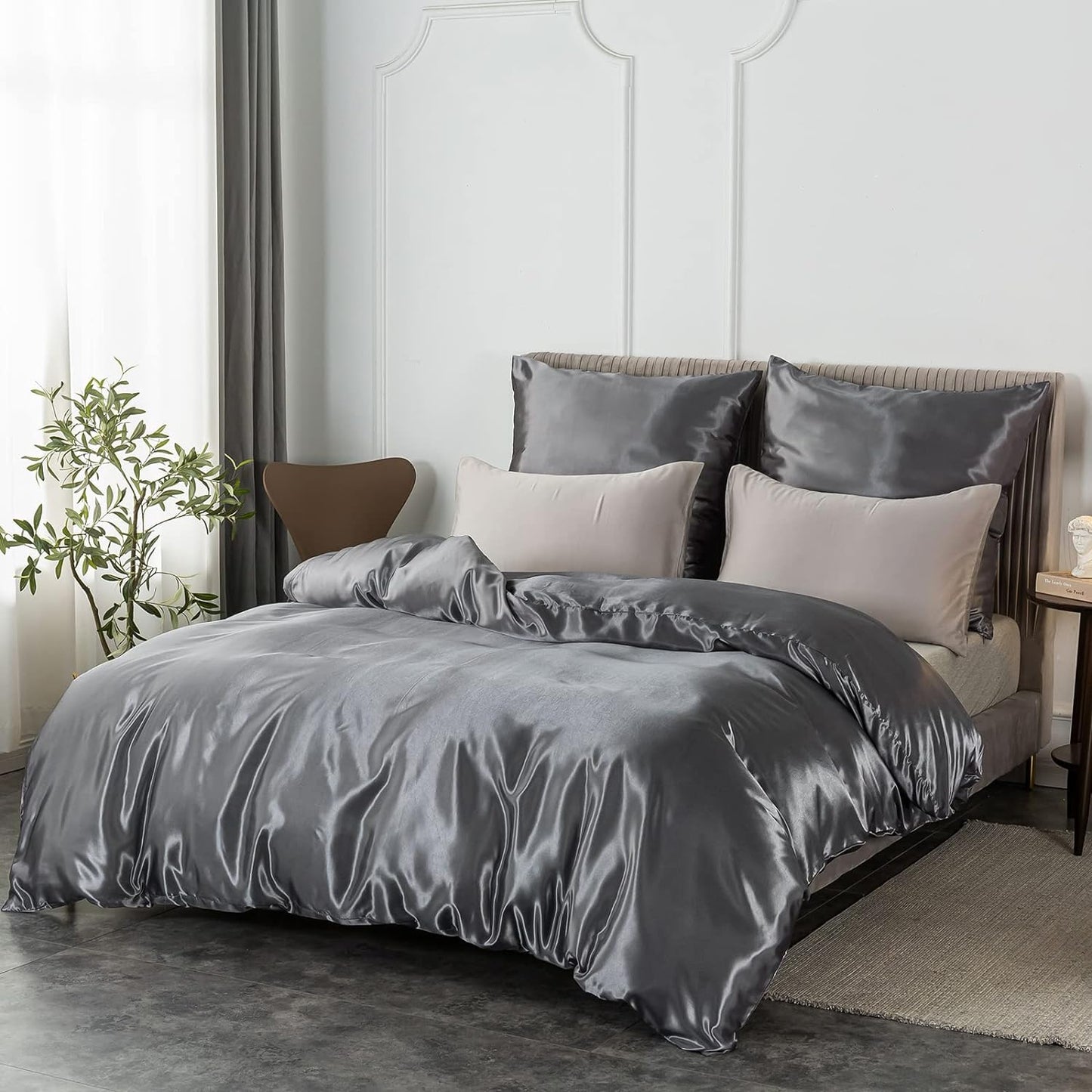 Satin-Bettwäsche Set Dunkel Grau