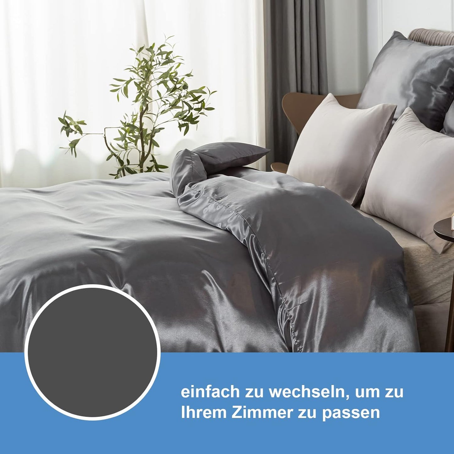 Satin-Bettwäsche Set Dunkel Grau