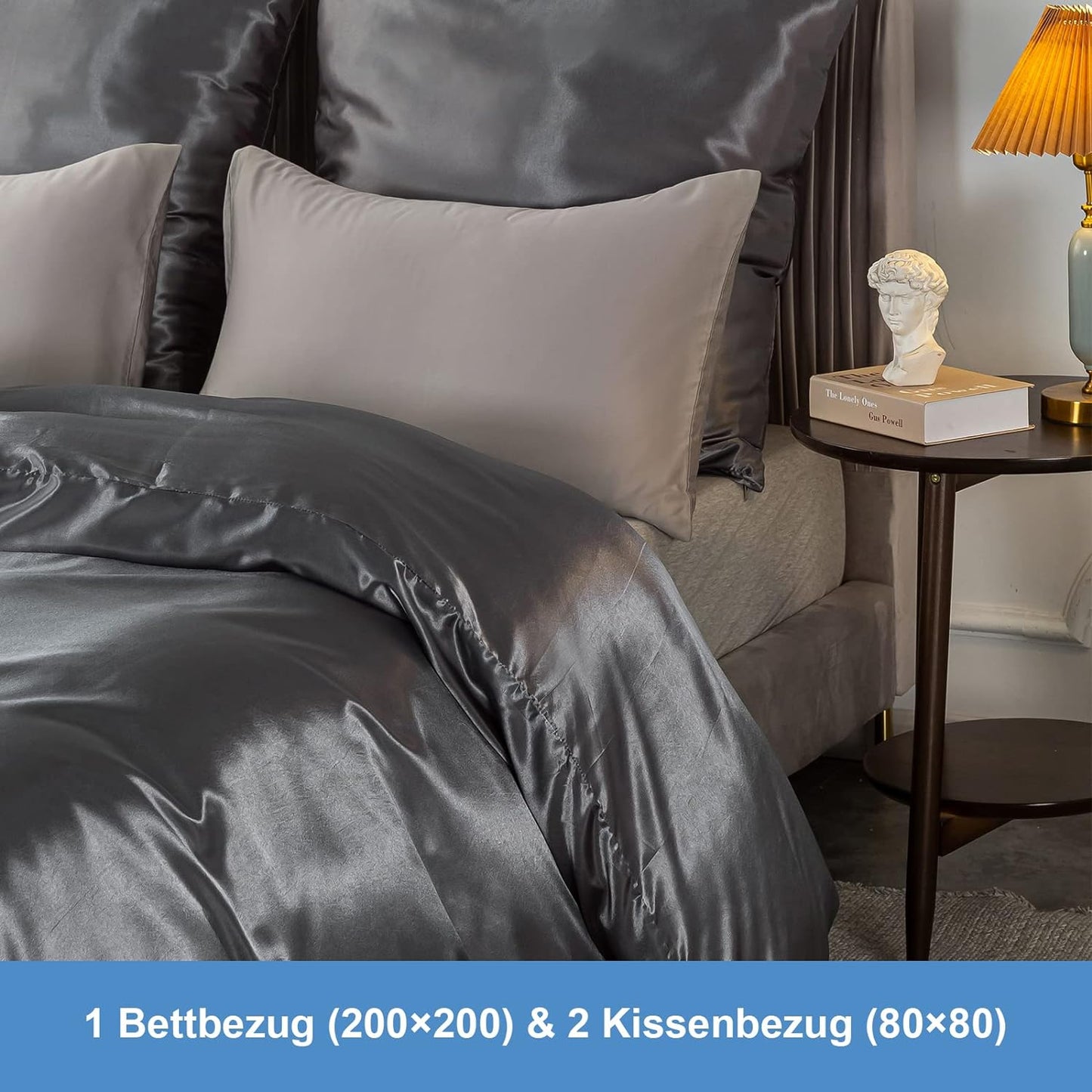 Satin-Bettwäsche Set Dunkel Grau