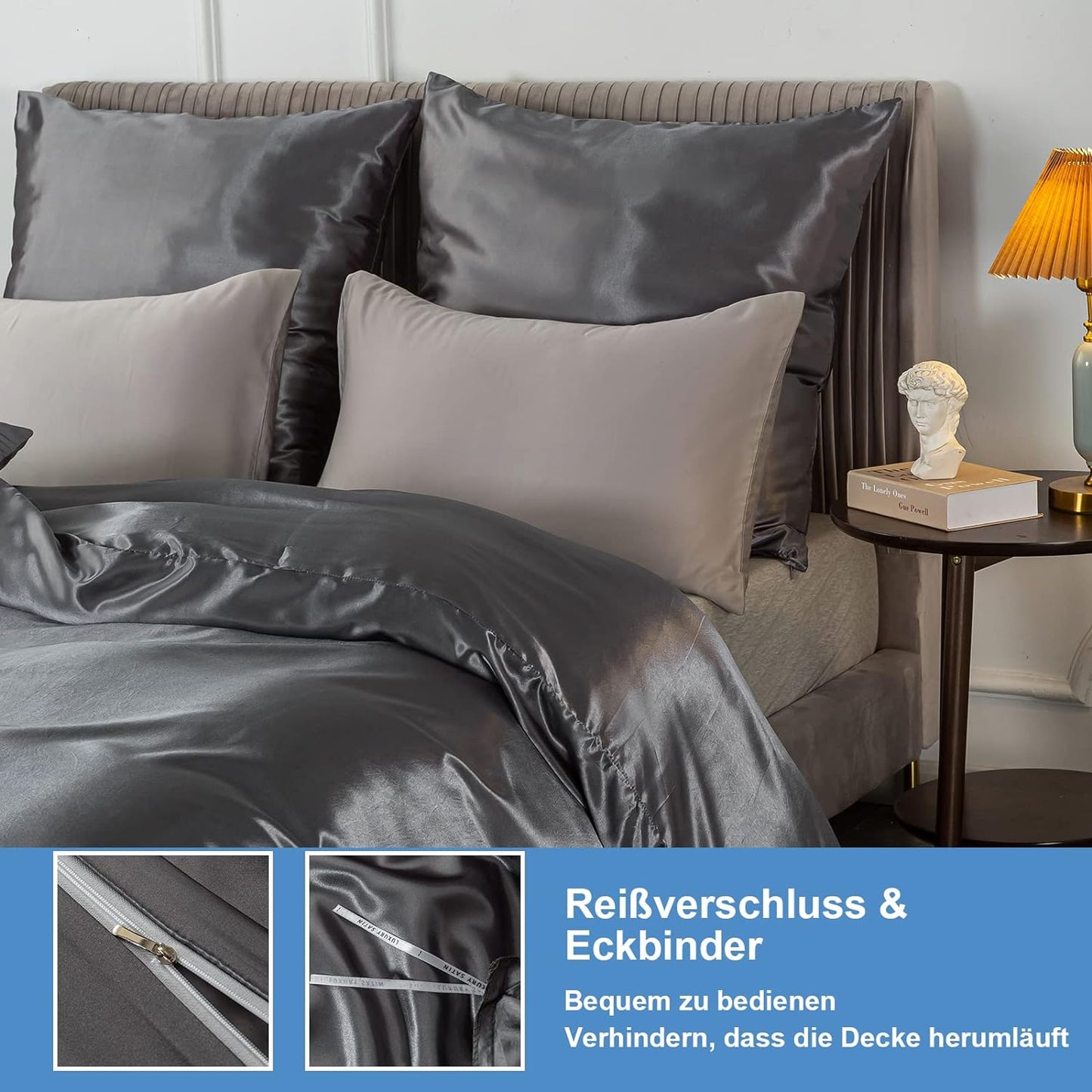 Satin-Bettwäsche Set Dunkel Grau